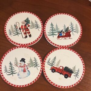 Festive Holiday Coaster Set with Red Accents